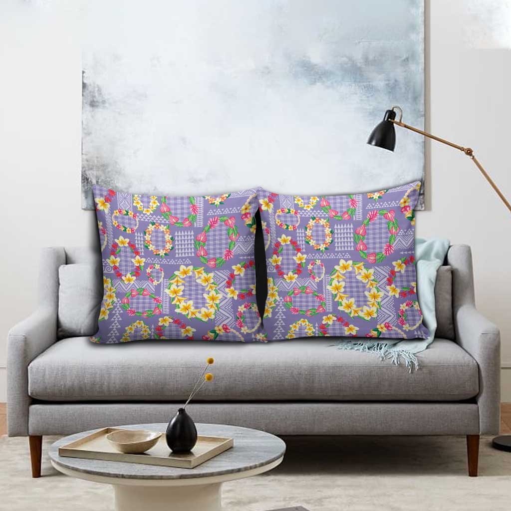Hawaiian Leis Pillow Cover Kakau Tattoos and Palaka Pastel Purple Color LT03 - Polynesian Pride
