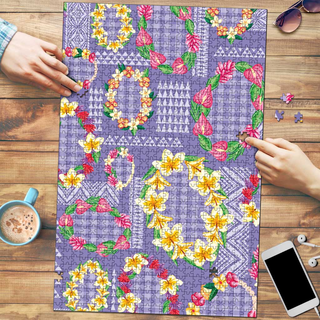 Hawaiian Leis Puzzle Kakau Tattoos and Palaka Pastel Purple Color LT03 Purple - Polynesian Pride