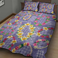 Hawaiian Leis Quilt Bed Set Kakau Tattoos and Palaka Pastel Purple Color LT03 - Polynesian Pride