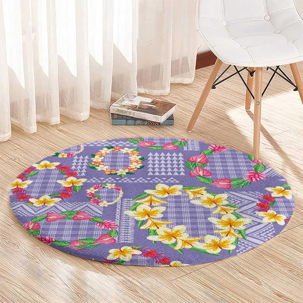 Hawaiian Leis Round Carpet Kakau Tattoos and Palaka Pastel Purple Color LT03 - Polynesian Pride