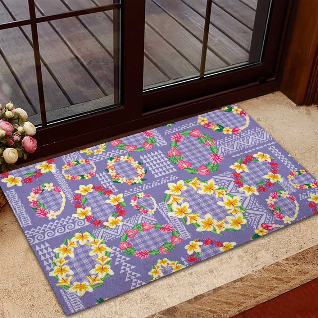 Hawaiian Leis Rubber Doormat Kakau Tattoos and Palaka Pastel Purple Color LT03 - Polynesian Pride