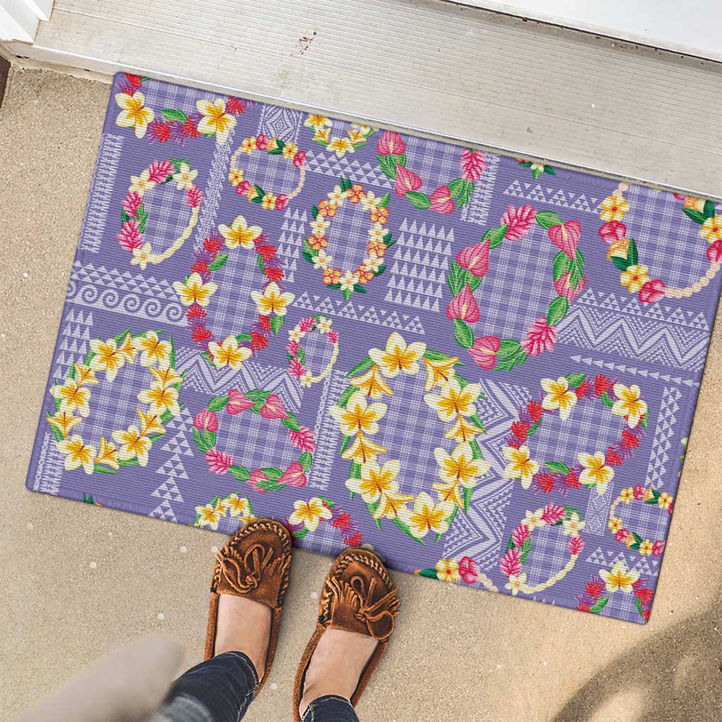 Hawaiian Leis Rubber Doormat Kakau Tattoos and Palaka Pastel Purple Color LT03 - Polynesian Pride