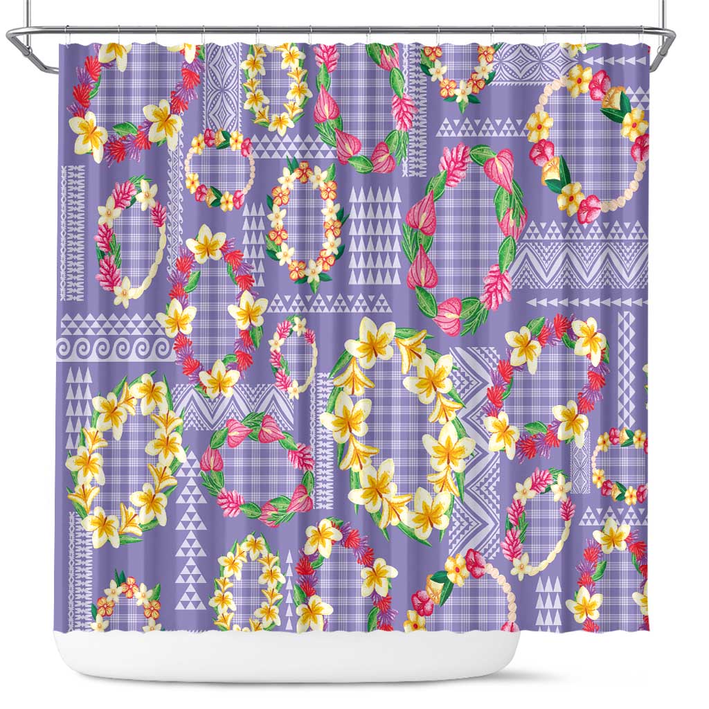 Hawaiian Leis Shower Curtain Kakau Tattoos and Palaka Pastel Purple Color LT03 Purple - Polynesian Pride
