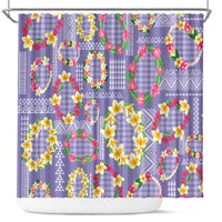 Hawaiian Leis Shower Curtain Kakau Tattoos and Palaka Pastel Purple Color LT03 Purple - Polynesian Pride