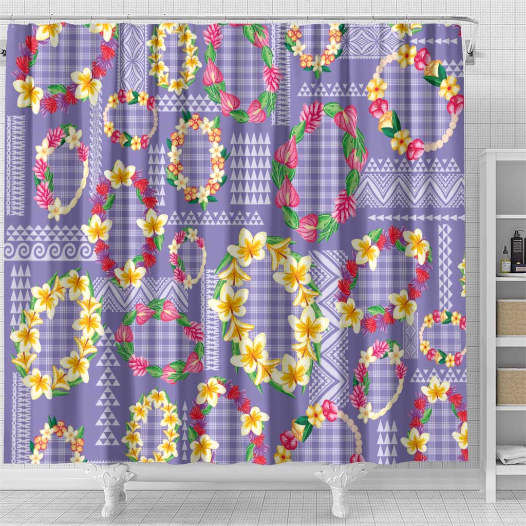 Hawaiian Leis Shower Curtain Kakau Tattoos and Palaka Pastel Purple Color LT03 - Polynesian Pride