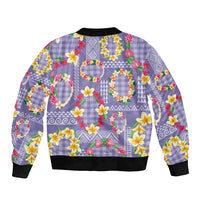 Hawaiian Leis Sleeve Zip Bomber Jacket Kakau Tattoos and Palaka Pastel Purple Color