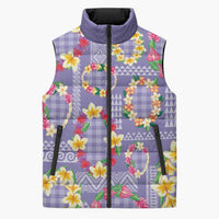 Hawaiian Leis Sleeveless Puffer Jacket Kakau Tattoos and Palaka Pastel Purple Color