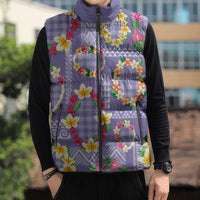 Hawaiian Leis Sleeveless Puffer Jacket Kakau Tattoos and Palaka Pastel Purple Color