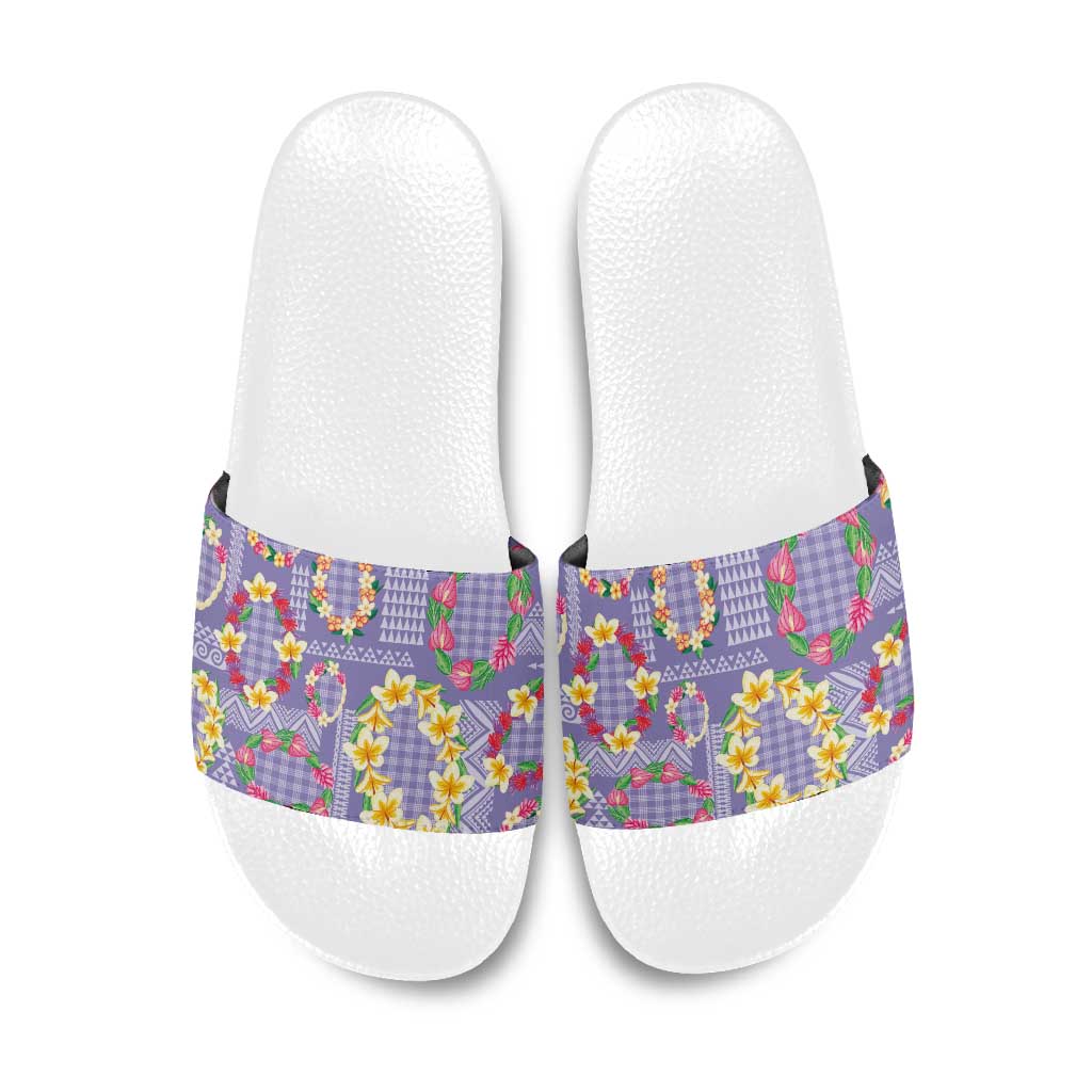 Hawaiian Leis Slide Sandals Kakau Tattoos and Palaka Pastel Purple Color LT03 Purple - Polynesian Pride