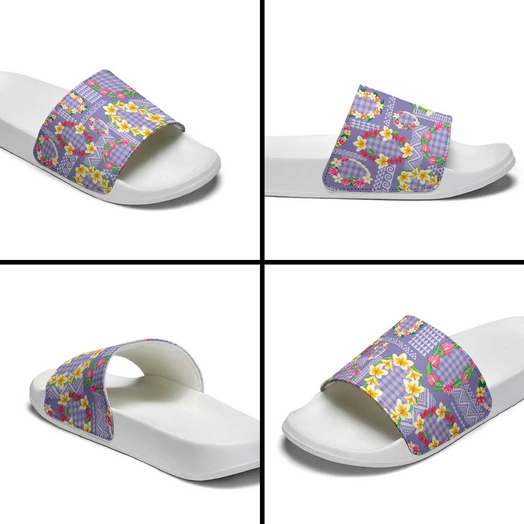 Hawaiian Leis Slide Sandals Kakau Tattoos and Palaka Pastel Purple Color LT03 - Polynesian Pride