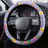 Hawaiian Leis Steering Wheel Cover Kakau Tattoos and Palaka Pastel Purple Color