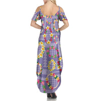 Hawaiian Leis Summer Maxi Dress Kakau Tattoos and Palaka Pastel Purple Color LT03 - Polynesian Pride