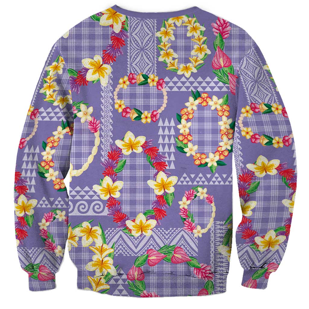 Hawaiian Leis Sweatshirt Kakau Tattoos and Palaka Pastel Purple Color LT03 - Polynesian Pride