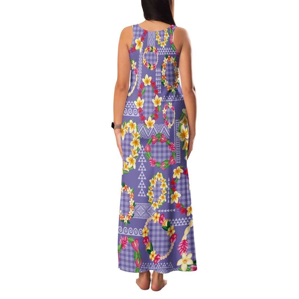 Hawaiian Leis Tank Maxi Dress Kakau Tattoos and Palaka Pastel Purple Color