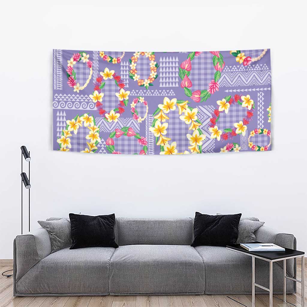 Hawaiian Leis Tapestry Kakau Tattoos and Palaka Pastel Purple Color LT03 - Polynesian Pride