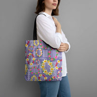 Hawaiian Leis Tote Bag Kakau Tattoos and Palaka Pastel Purple Color LT03 - Polynesian Pride
