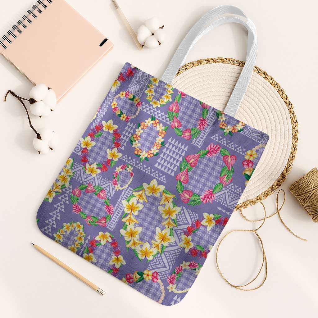 Hawaiian Leis Tote Bag Kakau Tattoos and Palaka Pastel Purple Color LT03 White Strap One Size Purple - Polynesian Pride