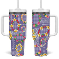 Hawaiian Leis Tumbler With Handle Kakau Tattoos and Palaka Pastel Purple Color