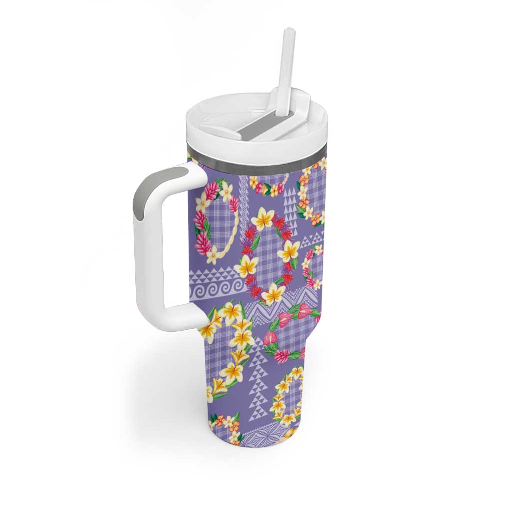 Hawaiian Leis Tumbler With Handle Kakau Tattoos and Palaka Pastel Purple Color