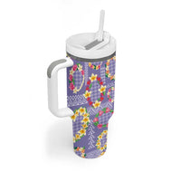 Hawaiian Leis Tumbler With Handle Kakau Tattoos and Palaka Pastel Purple Color