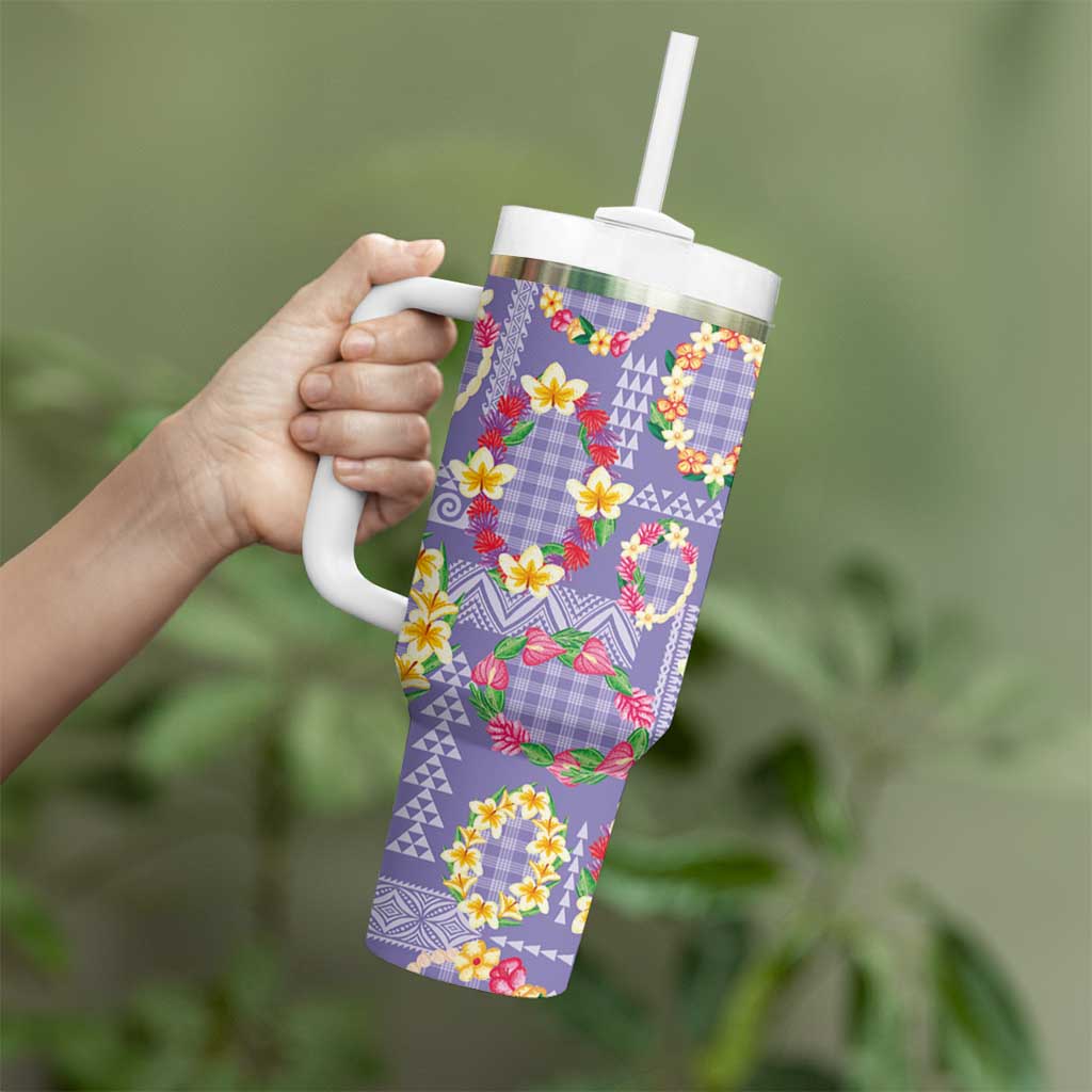 Hawaiian Leis Tumbler With Handle Kakau Tattoos and Palaka Pastel Purple Color