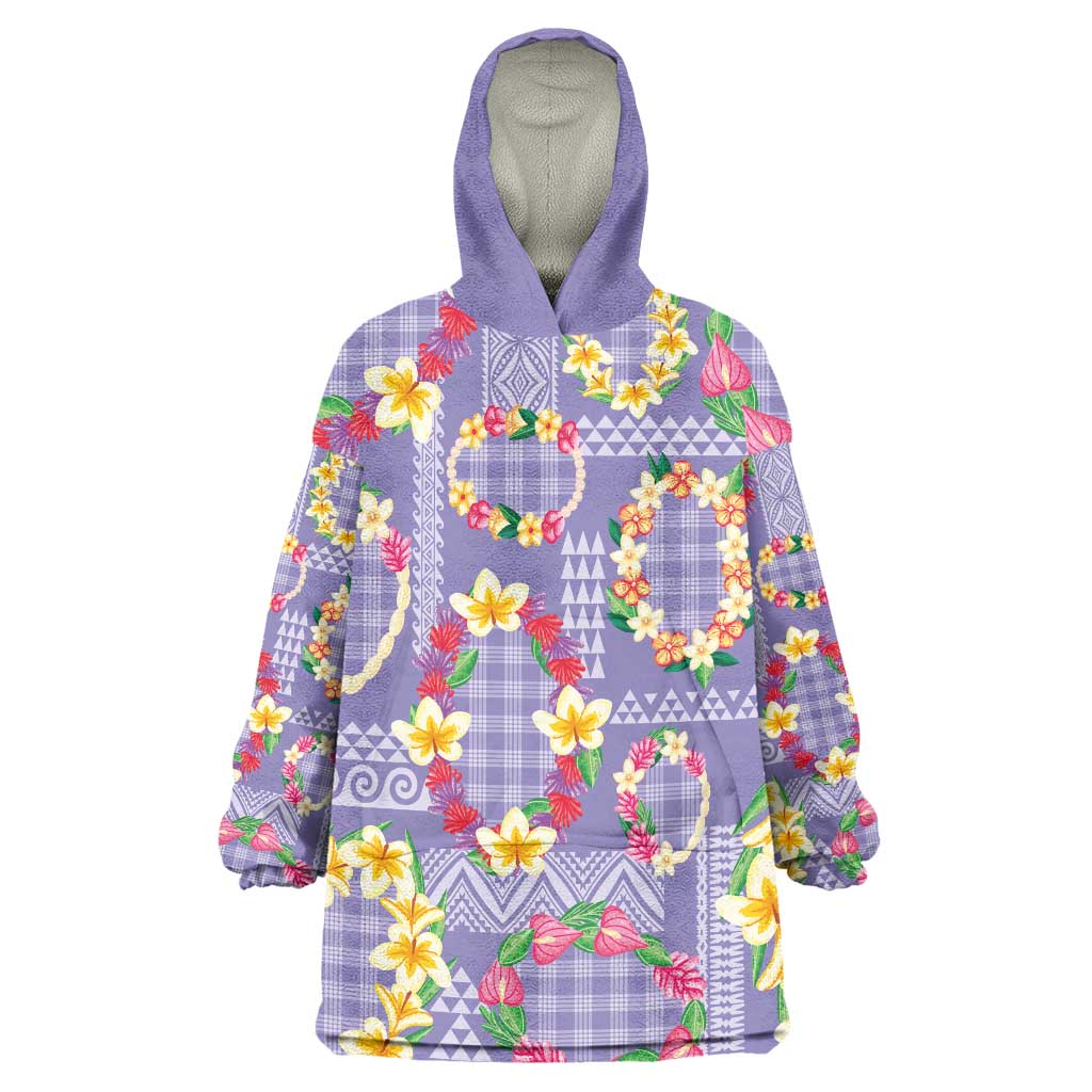 Hawaiian Leis Wearable Blanket Hoodie Kakau Tattoos and Palaka Pastel Purple Color LT03 One Size Purple - Polynesian Pride