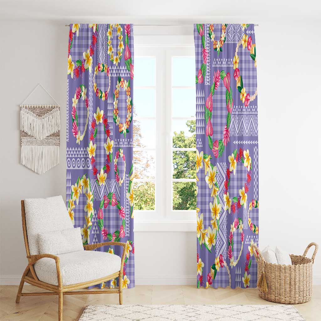 Hawaiian Leis Window Curtain Kakau Tattoos and Palaka Pastel Purple Color LT03 - Polynesian Pride