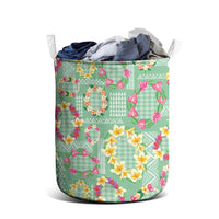 Hawaiian Leis Laundry Basket Kakau Tattoos and Palaka Pastel Green Color LT03 - Polynesian Pride