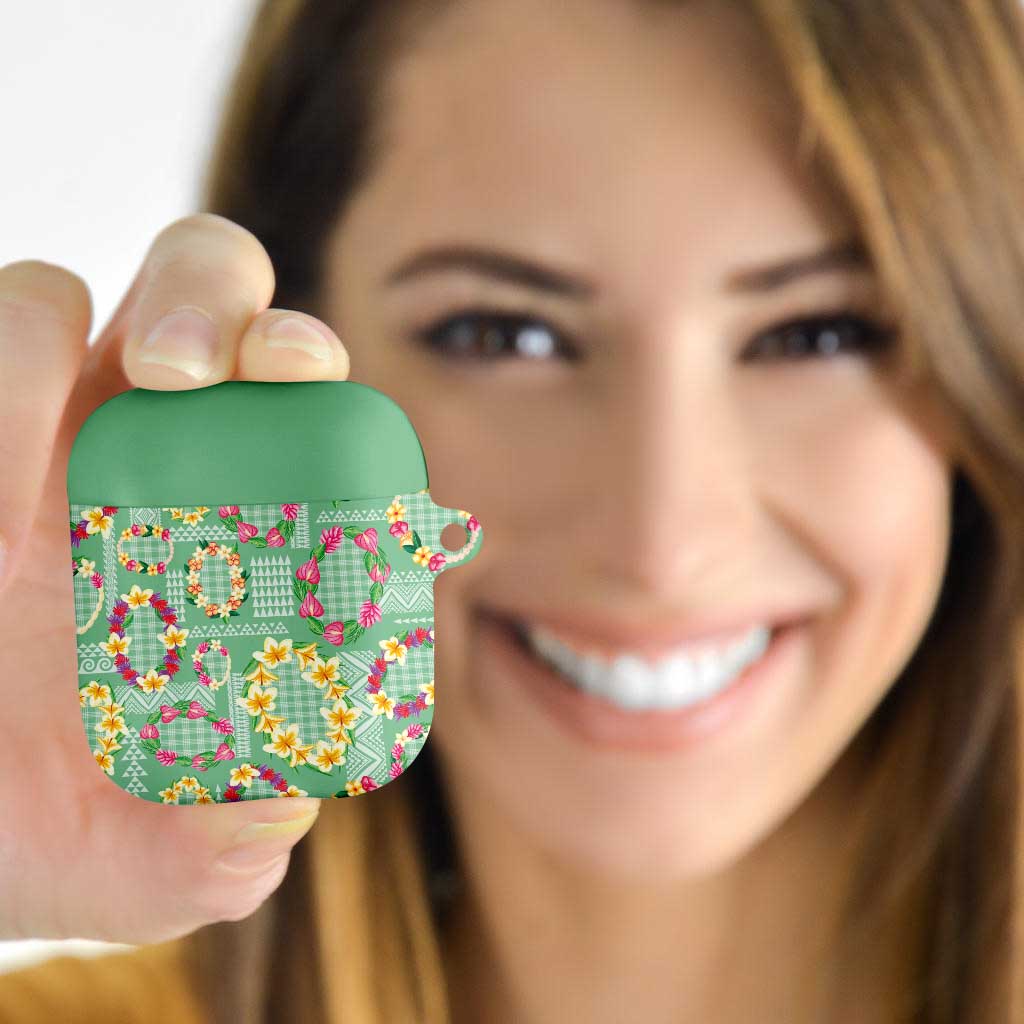 Hawaiian Leis AirPods Case Kakau Tattoos and Palaka Pastel Green Color LT03 - Polynesian Pride