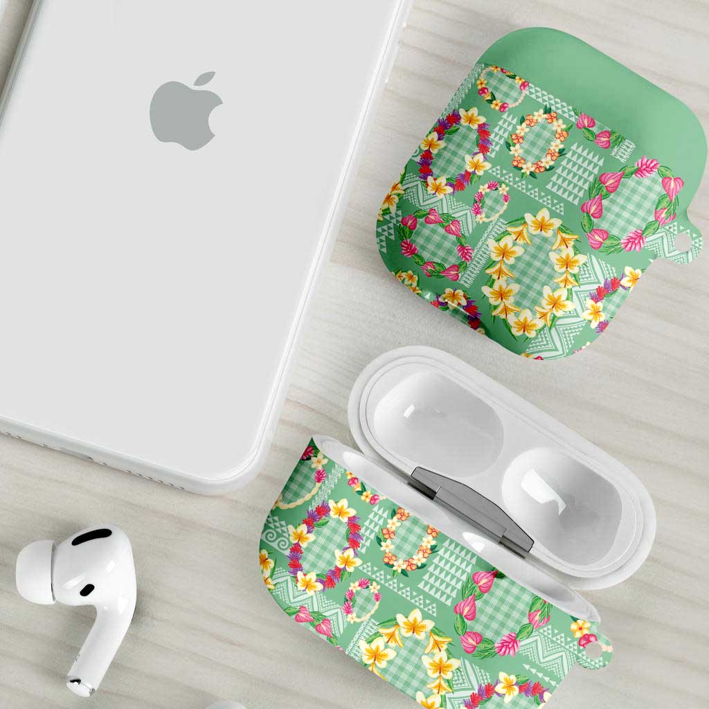 Hawaiian Leis AirPods Case Kakau Tattoos and Palaka Pastel Green Color LT03 - Polynesian Pride