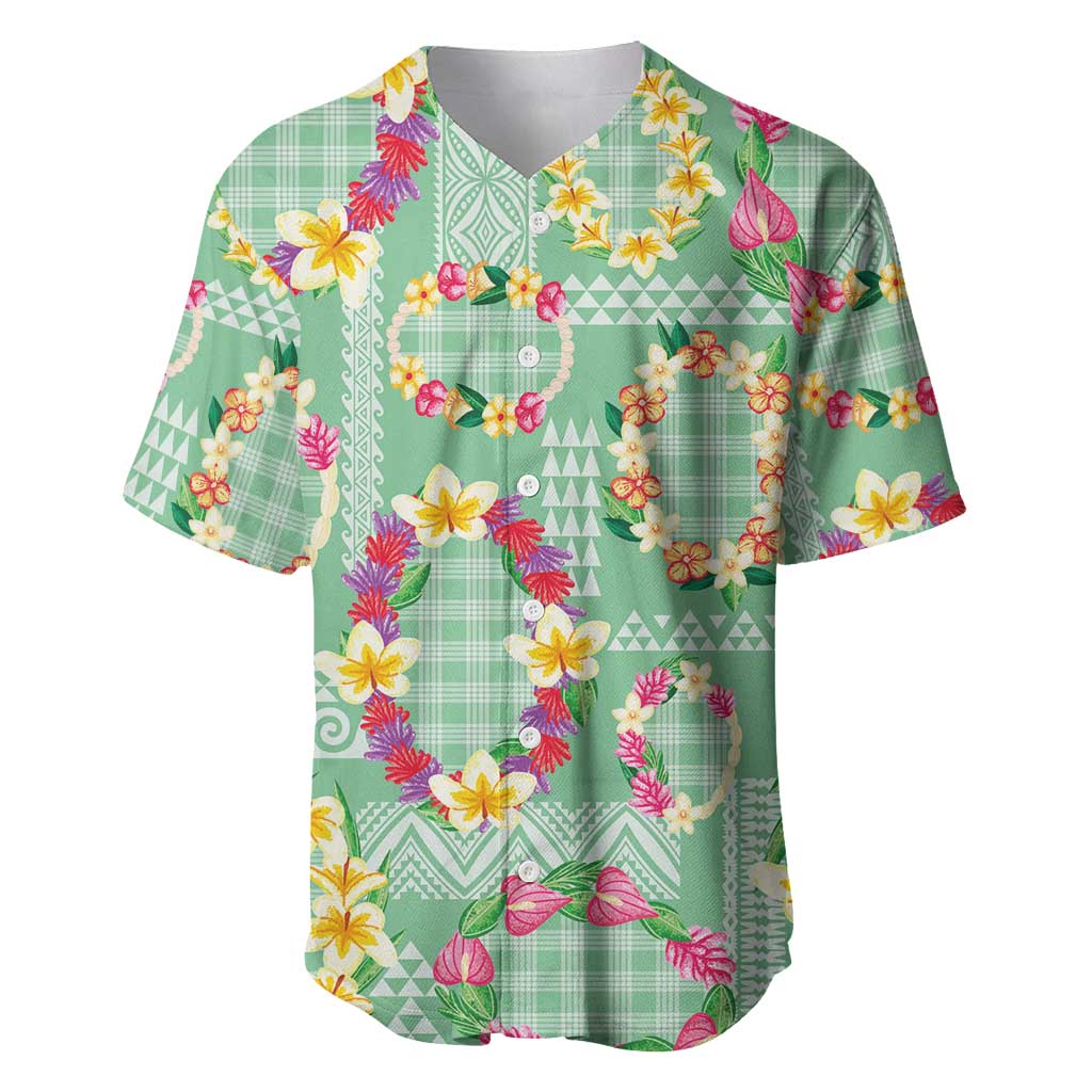 Hawaiian Leis Baseball Jersey Kakau Tattoos and Palaka Pastel Green Color LT03 Green - Polynesian Pride