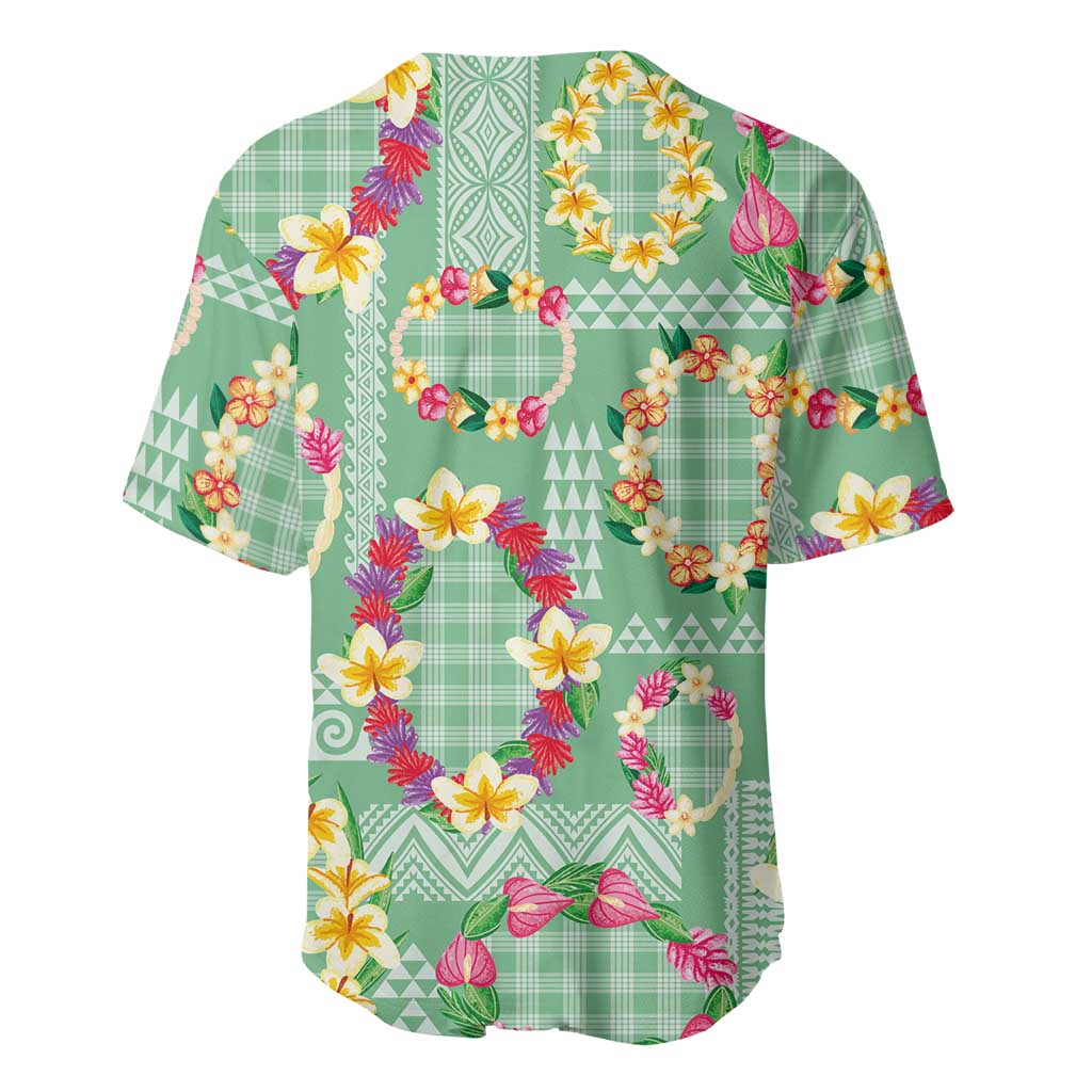 Hawaiian Leis Baseball Jersey Kakau Tattoos and Palaka Pastel Green Color LT03 - Polynesian Pride