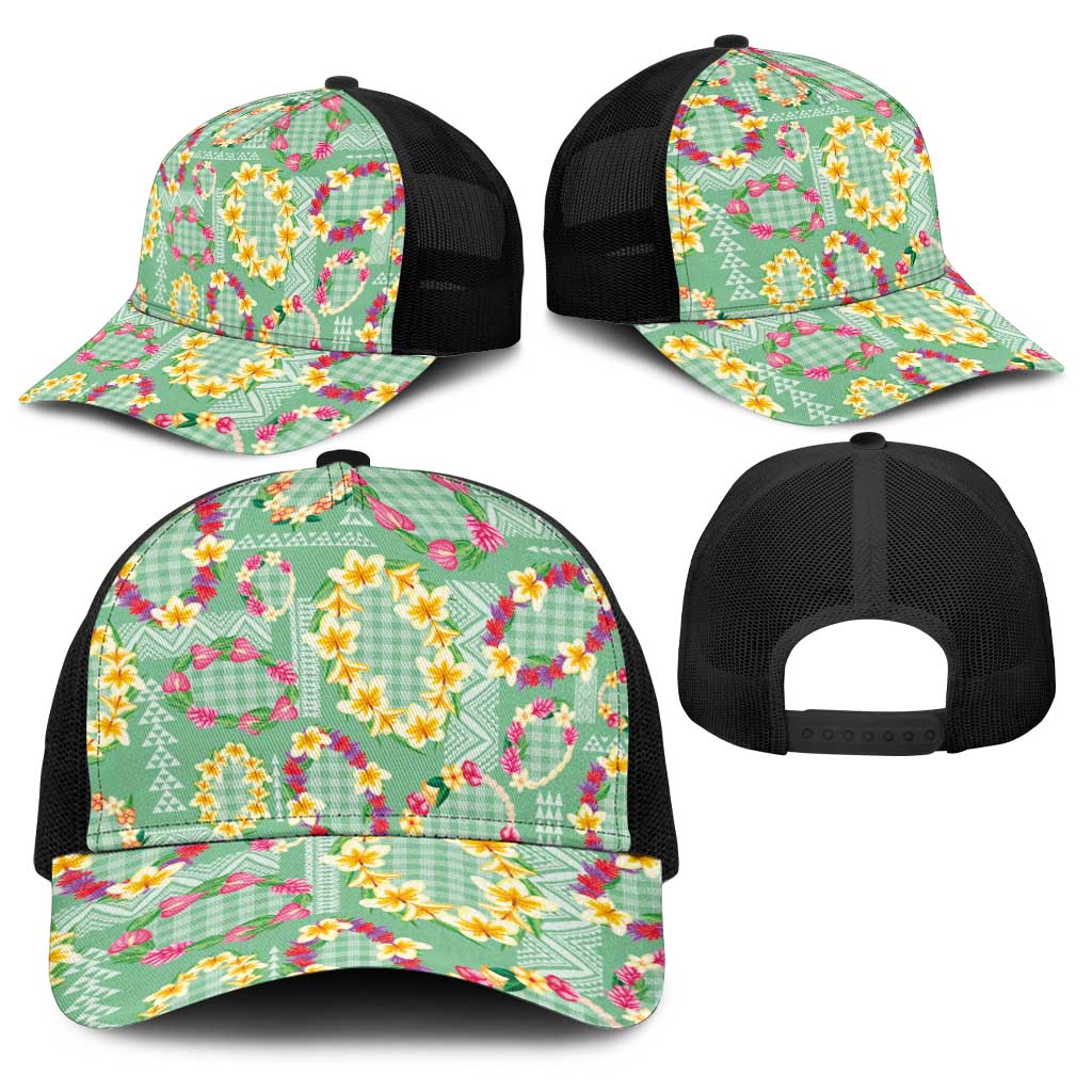 Hawaiian Leis Baseball Net Cap Kakau Tattoos and Palaka Pastel Green Color LT03 - Polynesian Pride