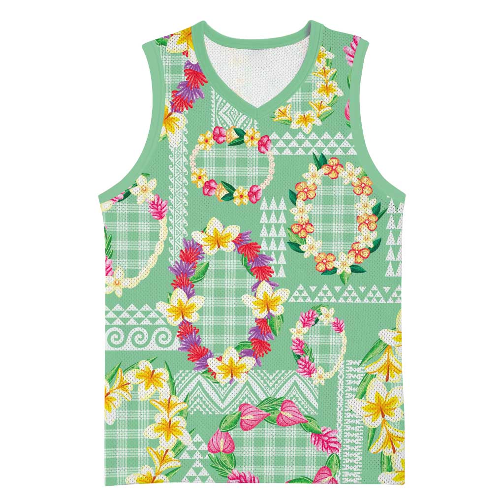Hawaiian Leis Basketball Jersey Kakau Tattoos and Palaka Pastel Green Color LT03 Unisex Green - Polynesian Pride
