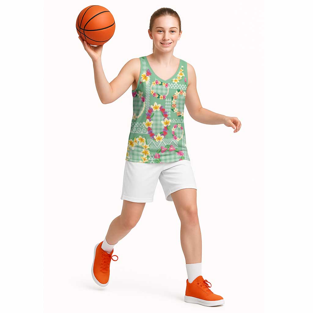 Hawaiian Leis Basketball Jersey Kakau Tattoos and Palaka Pastel Green Color LT03 - Polynesian Pride