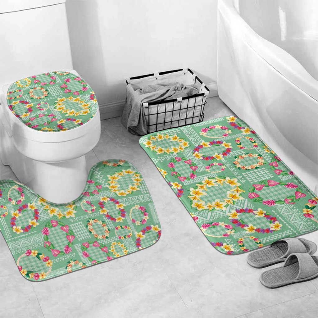Hawaiian Leis Bathroom Set Kakau Tattoos and Palaka Pastel Green Color LT03 Mat Set Only (3 pcs) One Size Green - Polynesian Pride