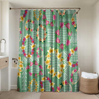 Hawaiian Leis Bathroom Set Kakau Tattoos and Palaka Pastel Green Color LT03 Shower Curtain Only Green - Polynesian Pride