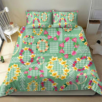 Hawaiian Leis Bedding Set Kakau Tattoos and Palaka Pastel Green Color LT03 - Polynesian Pride