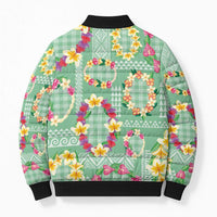 Hawaiian Leis Bomber Puffer Jacket Kakau Tattoos and Palaka Pastel Green Color LT03 - Polynesian Pride