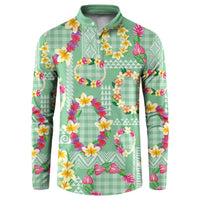 Hawaiian Leis Button Sweatshirt Kakau Tattoos and Palaka Pastel Green Color LT03 Green - Polynesian Pride