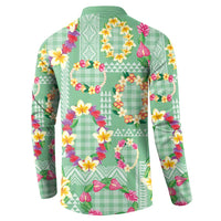 Hawaiian Leis Button Sweatshirt Kakau Tattoos and Palaka Pastel Green Color LT03 - Polynesian Pride