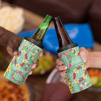 Hawaiian Leis 4 in 1 Can Cooler Tumbler Kakau Tattoos and Palaka Pastel Green Color LT03 - Polynesian Pride