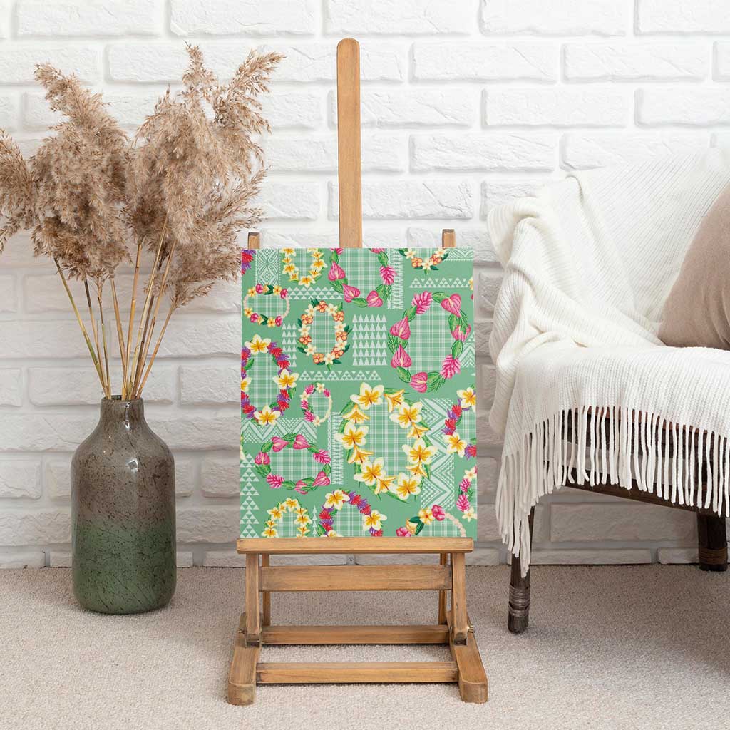 Hawaiian Leis Canvas Wall Art Kakau Tattoos and Palaka Pastel Green Color LT03 - Polynesian Pride