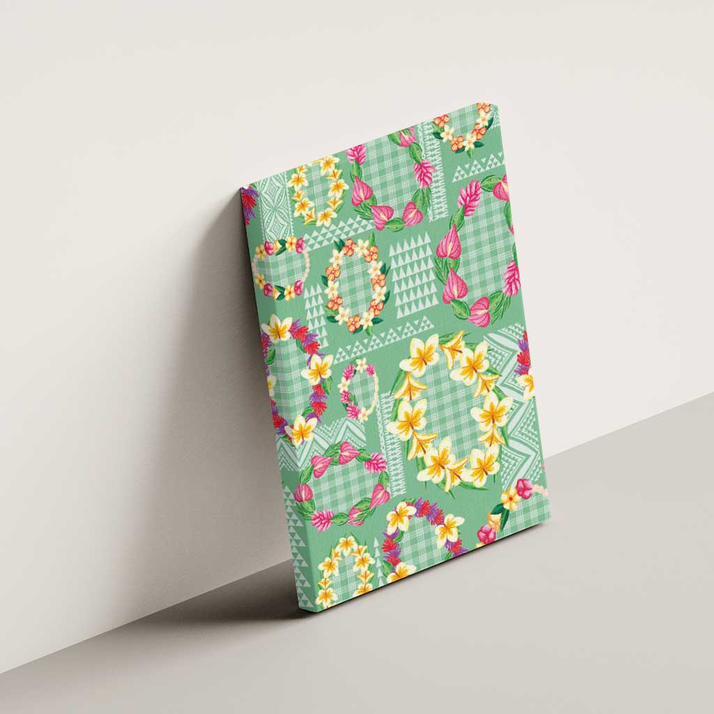 Hawaiian Leis Canvas Wall Art Kakau Tattoos and Palaka Pastel Green Color LT03 - Polynesian Pride