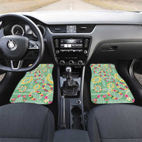 Hawaiian Leis Car Mats Kakau Tattoos and Palaka Pastel Green Color LT03 Set 2pcs - Front Green - Polynesian Pride