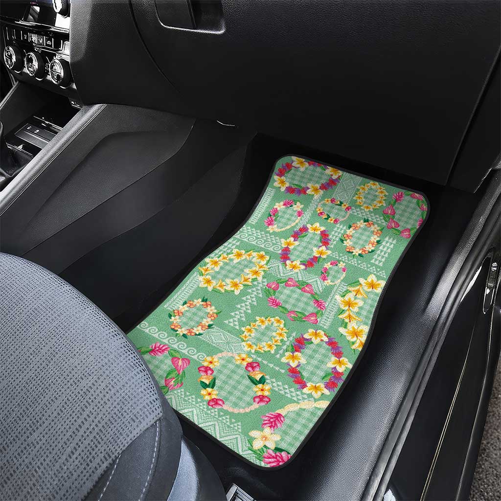 Hawaiian Leis Car Mats Kakau Tattoos and Palaka Pastel Green Color LT03 - Polynesian Pride