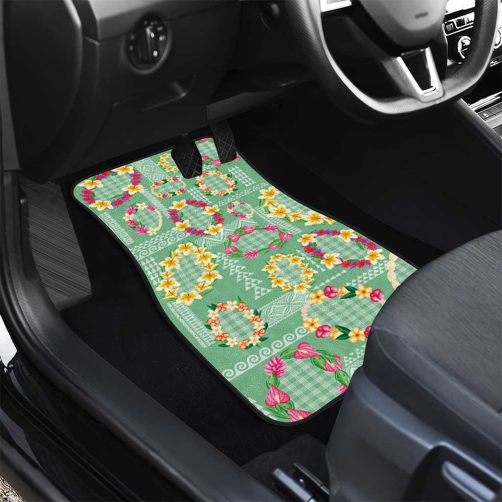 Hawaiian Leis Car Mats Kakau Tattoos and Palaka Pastel Green Color LT03 - Polynesian Pride