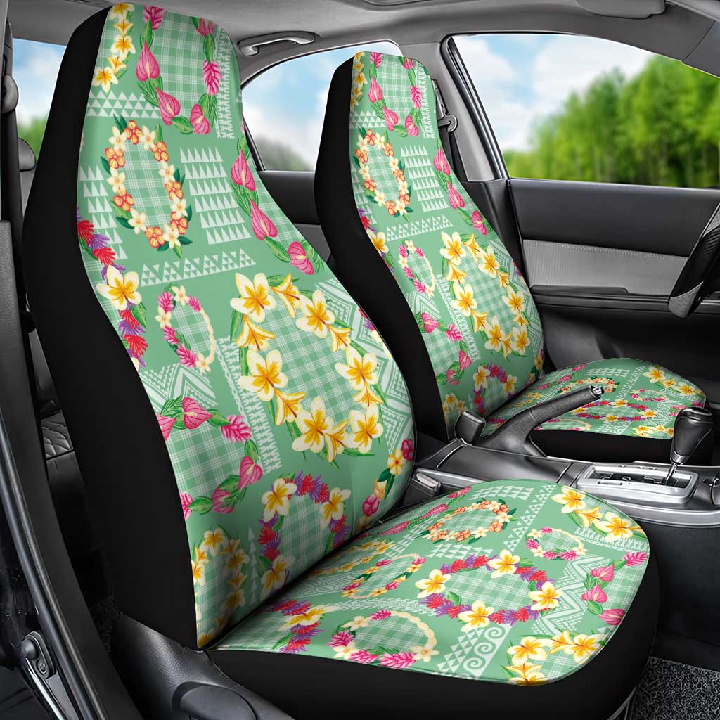 Hawaiian Leis Car Seat Cover Kakau Tattoos and Palaka Pastel Green Color