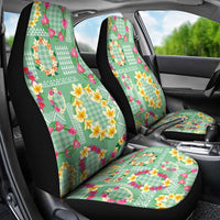 Hawaiian Leis Car Seat Cover Kakau Tattoos and Palaka Pastel Green Color