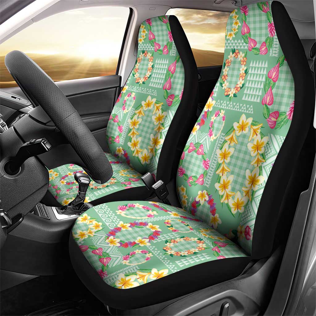 Hawaiian Leis Car Seat Cover Kakau Tattoos and Palaka Pastel Green Color